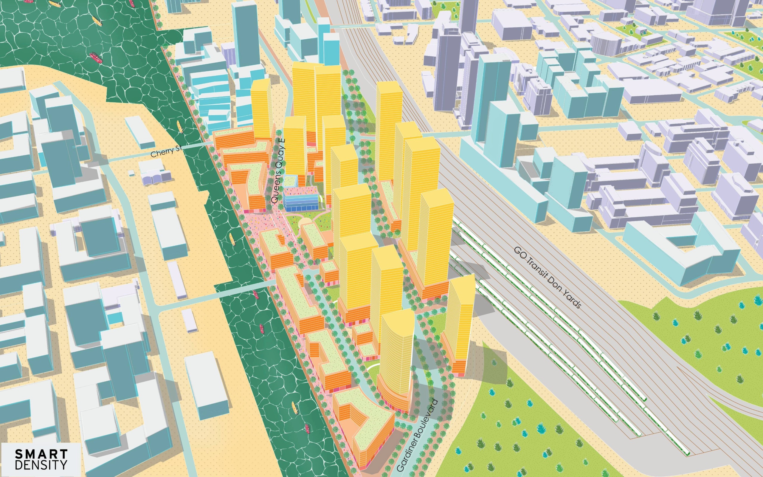 Globe and Mail feature on the Gardiner East vision, showing Smart Density’s urban design concept for a new waterfront neighbourhood in Toronto.
